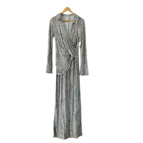 Free People NWT Mint Print Shayla Faux Wrap Maxi Long Sleeve Wrap Dress - Picture 2 of 16